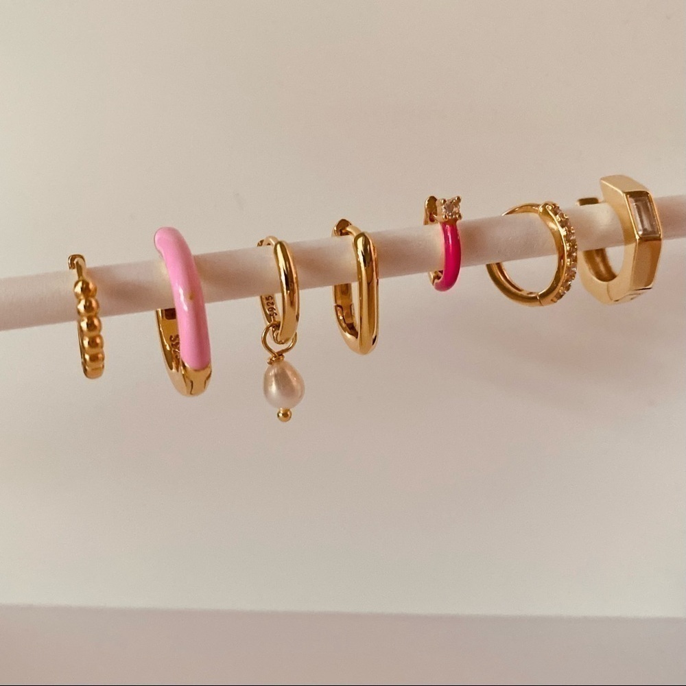 Gold Crystal Hoop Huggies 14k gold earrings - Picture 2 of 3